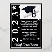Cap, Diploma, & Stars, Black & Silver Abschluss F Folieneinladung (Vorderseite)