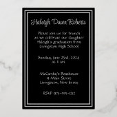 Cap, Diploma & Stars, Black & Silver Abschluss Folieneinladung (Rückseite)