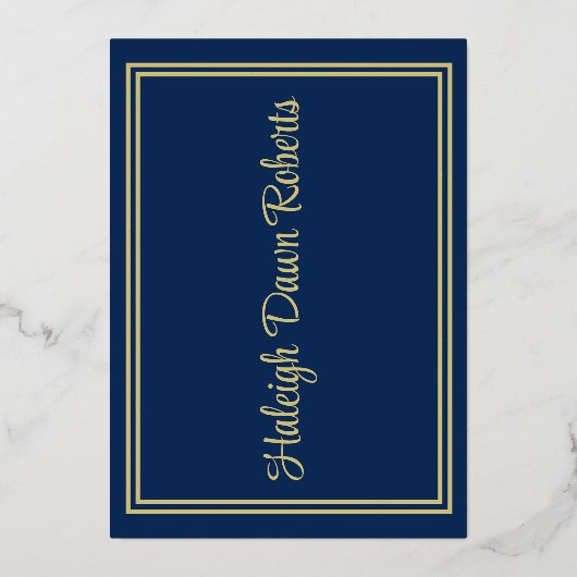 Cap, Diploma, & Stars, Dunkelblau & Gold Abschluss Folieneinladung (Rückseite)