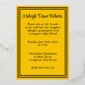 Cap, Diploma, & Stars, Gold & Black Abschluss Folieneinladung (Rückseite)