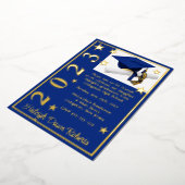 Cap, Diploma & Stars, Royal Blue & Gold Abschluss Folieneinladung (Gedreht)