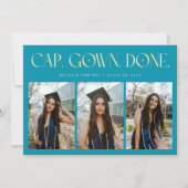 Cap. Gown. Done. Multi Photo Aqua Blue Graduation Ankündigung (Vorderseite)
