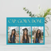 Cap. Gown. Done. Multi Photo Aqua Blue Graduation Ankündigung (Stehend Vorderseite)