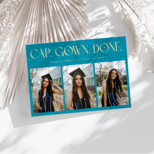 Cap. Gown. Done. Multi Photo Aqua Blue Graduation Ankündigung