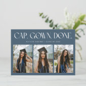 Cap. Gown. Done. Multi Photo Navy Blue Graduation Ankündigung (Stehend Vorderseite)
