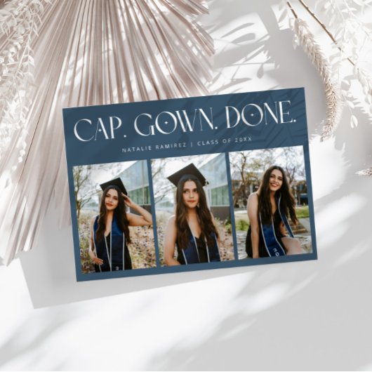 Cap. Gown. Done. Multi Photo Navy Blue Graduation Ankündigung