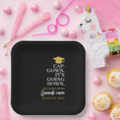 Cap Gown Es geht nach unten - Name Moderner Abschl Pappteller (Party)