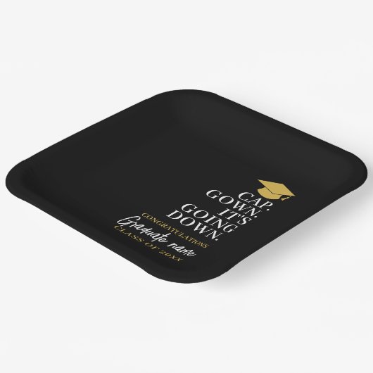 Cap Gown Es geht nach unten - Name Moderner Abschl Pappteller (Gewinkelt)