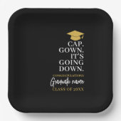 Cap Gown Es geht nach unten - Name Moderner Abschl Pappteller (Vorderseite)