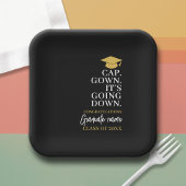 Cap Gown Es geht nach unten - Name Moderner Abschl Pappteller