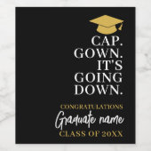 Cap Gown Es geht nach unten - Name Moderner Abschl Weinetikett (Einzelnes Label)