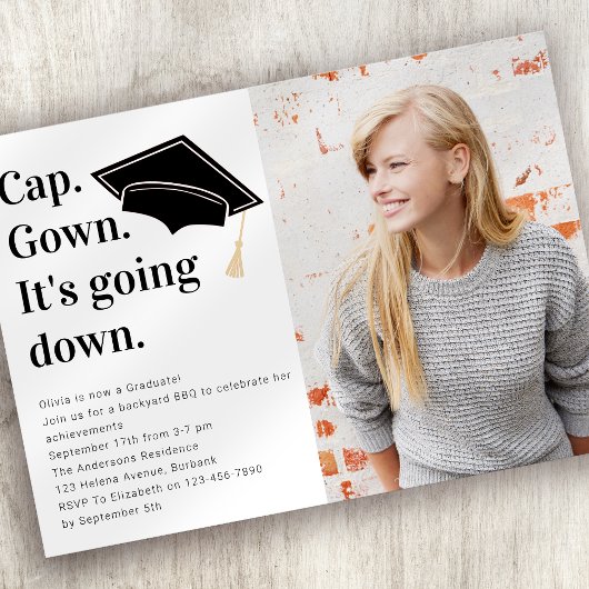 Cap Gown es geht runter Foto Graduate Einladung