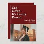 Cap Gown Es geht runter in den modernen roten Absc Einladung (Vorne/Hinten)