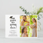 Cap Gown es geht runter zum Abschluss FotoCollage Einladung (Stehend Vorderseite)