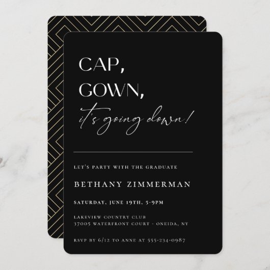 Cap Gown Es geht zur Absolventen-Party Einladung (Vorne/Hinten)