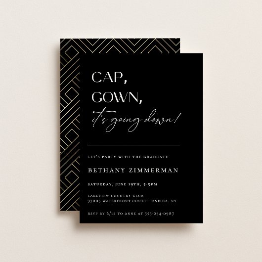 Cap Gown Es geht zur Absolventen-Party Einladung