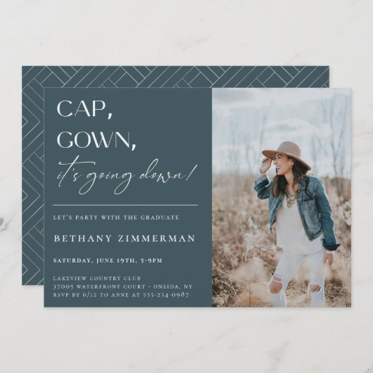 Cap Gown Es geht zur Absolventen-Party Einladung (Vorne/Hinten)