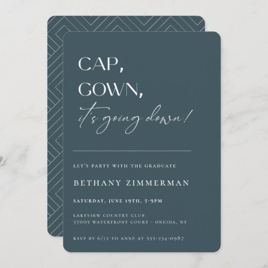 Cap Gown Es geht zur Absolventen-Party Einladung (Vorne/Hinten)