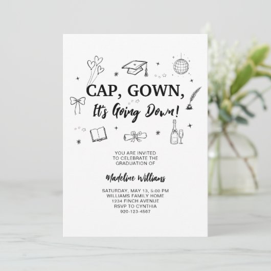 Cap Gown es wird Abschluss einladen Einladung (Stehend Vorderseite)