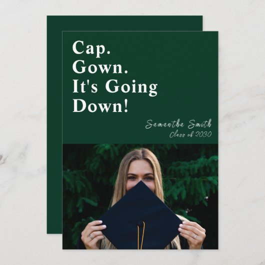 Cap Gown - Grüner moderner Abschluss Einladung (Vorne/Hinten)