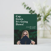 Cap Gown - Grüner moderner Abschluss Einladungspostkarte (Stehend Vorderseite)
