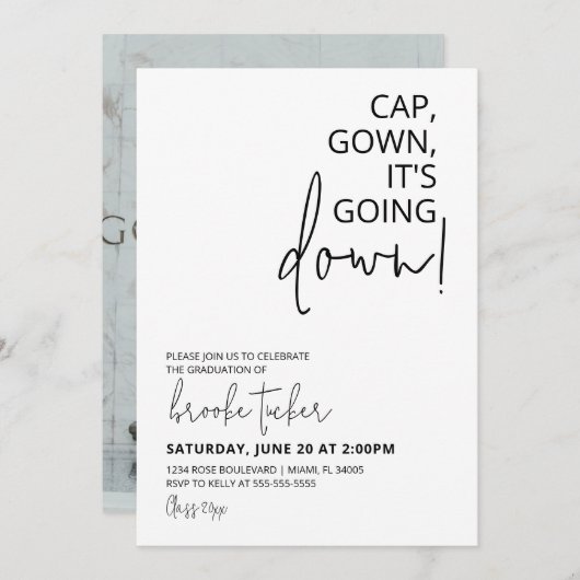 Cap Gown ist die Absolventen-Party Einladung (Vorne/Hinten)