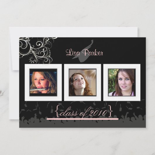 Cap + Gown + Wirbel Abschluss Einladung /Foto (Vorderseite)