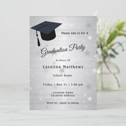 Cap Silver Stars Abschluss Einladung (Stehend Vorderseite)