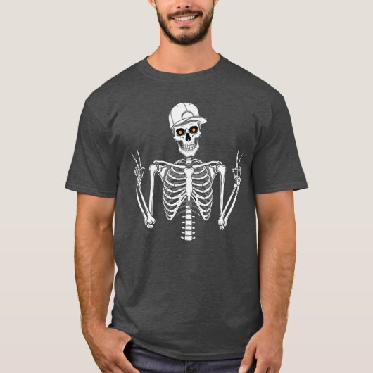 Cap Skeleton Cool Rocker Skater Halloween Punk Roc T-Shirt (Vorderseite)