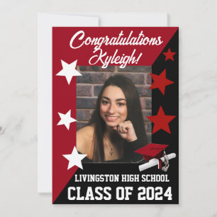 Cap & Stars 12x18 Scarlet Rot & Schwarz Abschluss Einladung