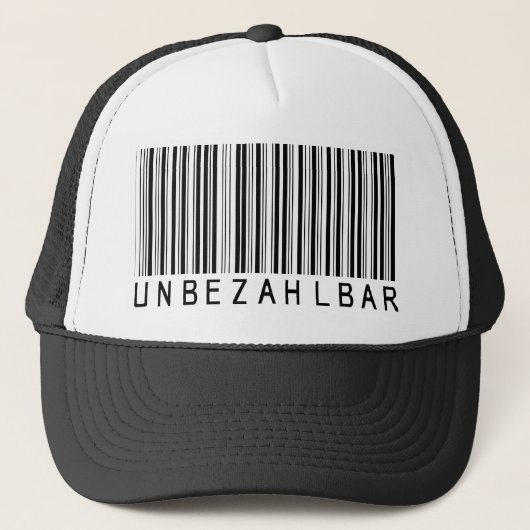 Cap Strichcode schwarz "UNBEZAHLBAR" Truckerkappe (Vorderseite)