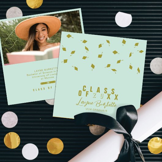 Cap Toss Olive & Sage Graduation Announcement Einladung