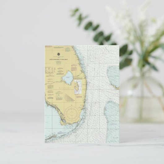 Capcanaveral to Key West Nautical Chart Postcard Postkarte (Stehend Vorderseite)