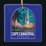 Cape Canaveral Florida Illustration Art Keramikornament<br><div class="desc">Cape Canaveral Retro Vektor Reise Design. Cape Canaveral ist eine Stadt an der Atlantikküste Floridas. Das Kennedy Space Center,  nördlich der Stadt,  verfügt über eine NASA Shuttleservice Simulation und Astronaut Memorabilia.</div>