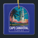 Cape Canaveral Florida Illustration Art Keramikornament<br><div class="desc">Cape Canaveral Retro Vektor Reise Design. Cape Canaveral ist eine Stadt an der Atlantikküste Floridas. Das Kennedy Space Center,  nördlich der Stadt,  verfügt über eine NASA Shuttleservice Simulation und Astronaut Memorabilia.</div>