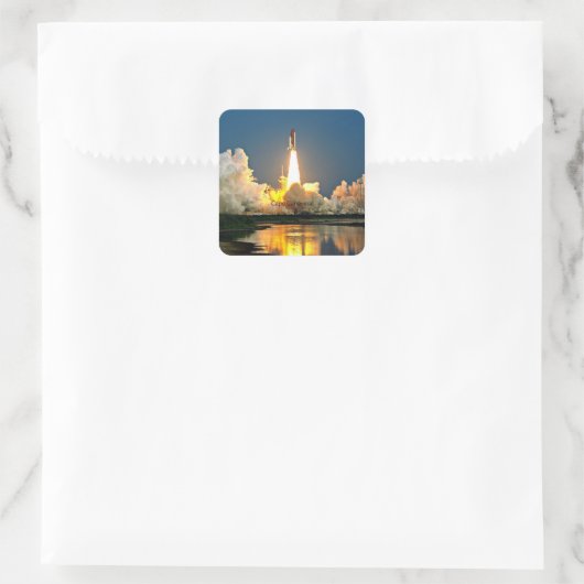 Cape Canaveral Launch Pad mit dem Label Quadratischer Aufkleber (Tasche)
