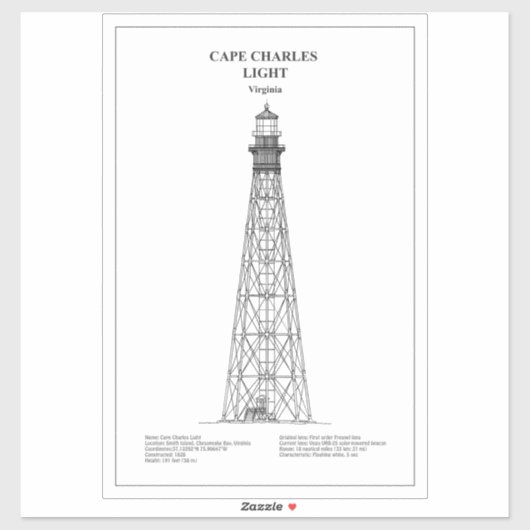 Cape Charles Lighthouse - Virginia - BD Aufkleber (Blatt)