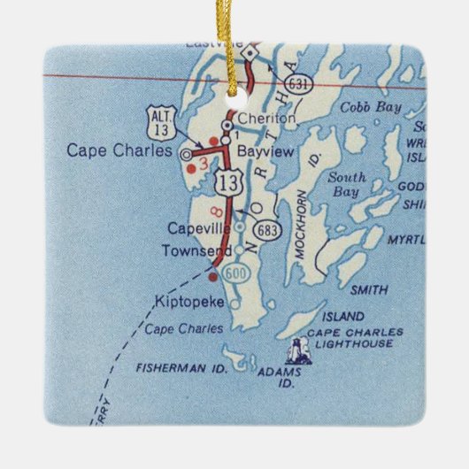 Cape Charles VA Vintage Karte Keramikornament (Vorderseite)