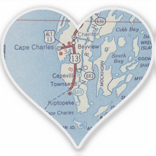 Cape Charles Vintag Map Aufkleber (Vorderseite)