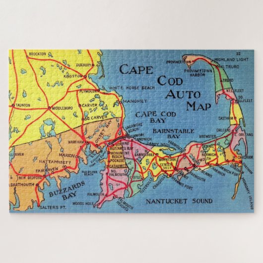 Cape Cod Auto Karte 20x30 Puzzle (Horizontal)