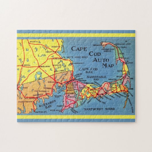 Cape Cod Auto Map 11x14 Jigsaw Puzzle (Horizontal)