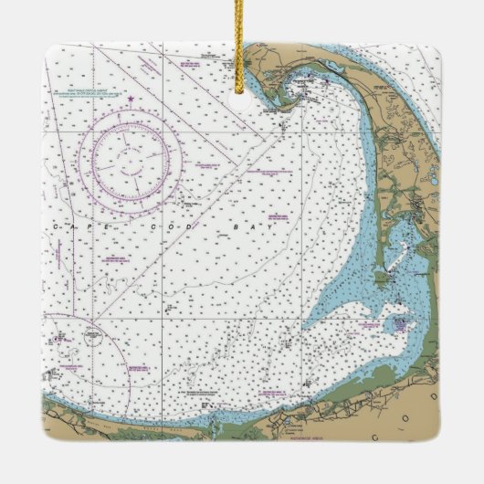 Cape Cod Bay Chart Keramikornament (Rückseite)