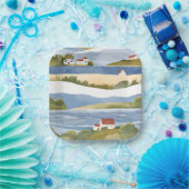Cape Cod Bay | Ozeanstrand Küstenwasserfarbe Pappteller (Party)