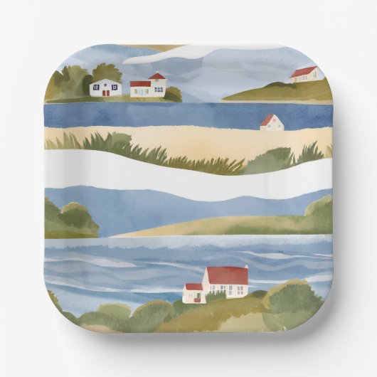 Cape Cod Bay | Ozeanstrand Küstenwasserfarbe Pappteller (Vorderseite)