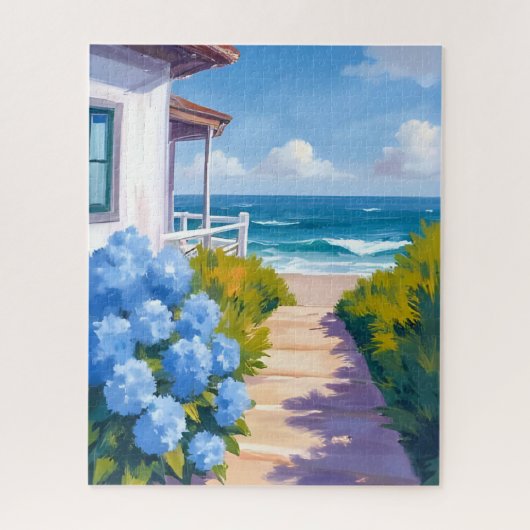 Cape Cod Beach Path | Hortensien-Küstenmalerei Puzzle (Vertikal)