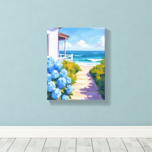 Cape Cod Beach Path | Hydrangea Coastal Painting Leinwanddruck (Insitu (Holzboden))