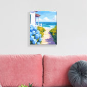 Cape Cod Beach Path | Hydrangea Coastal Painting Leinwanddruck (Insitu (Wohnzimmer))