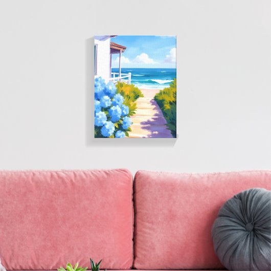 Cape Cod Beach Path | Hydrangea Coastal Painting Leinwanddruck (Insitu (Wohnzimmer))
