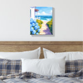 Cape Cod Beach Path | Hydrangea Coastal Painting Leinwanddruck (Insitu (Schlafzimmer))