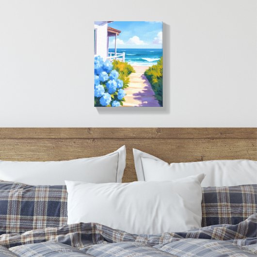 Cape Cod Beach Path | Hydrangea Coastal Painting Leinwanddruck (Insitu (Schlafzimmer))